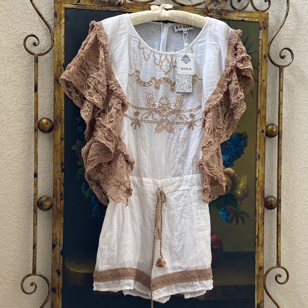 Barok Romper w/Lace, Crochet, Tassels, 100% Cotton P2P 20 in. S/M